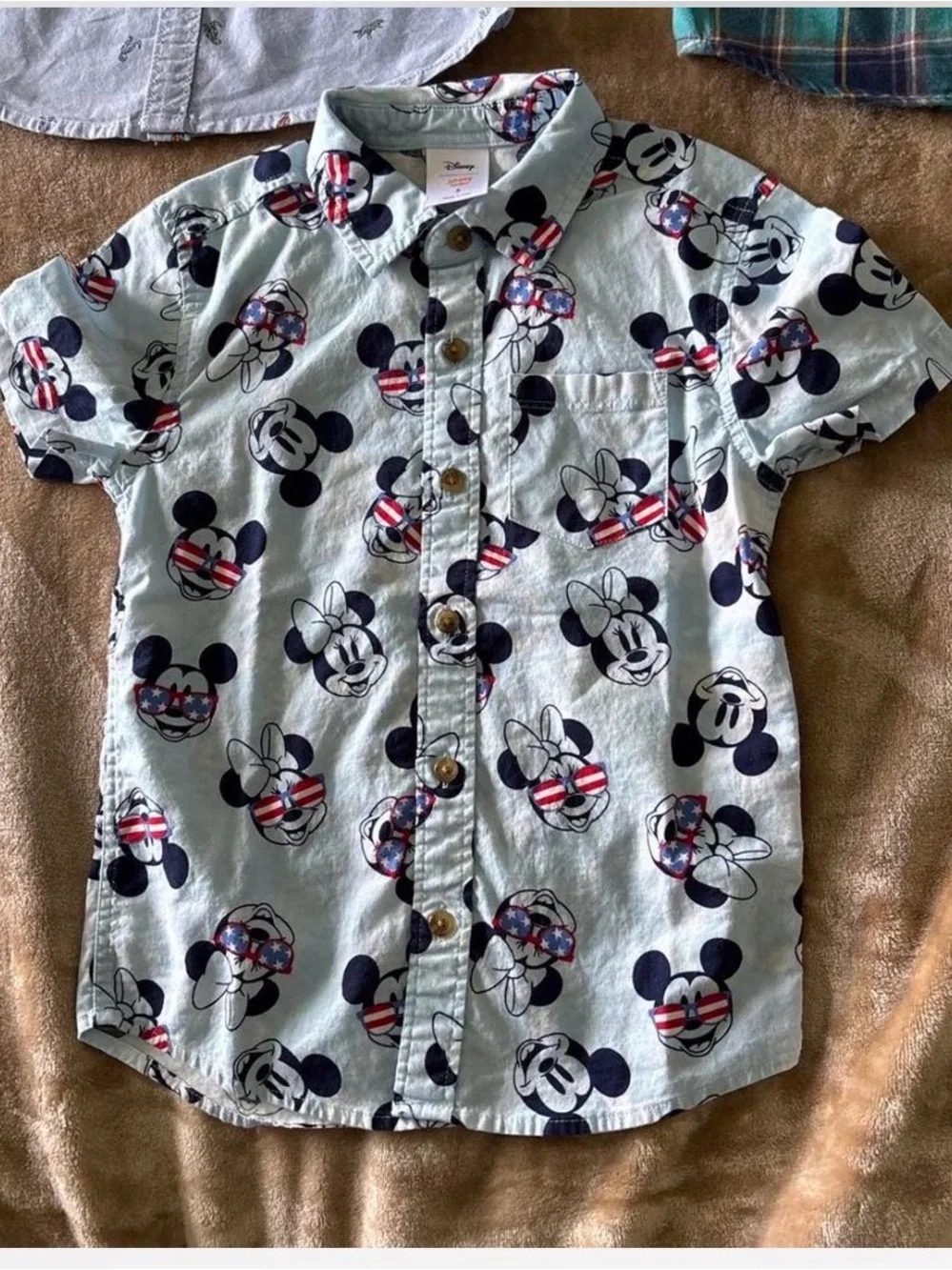 Carter's Light Blue Mickey Mouse Short-Sleeve Button-Down Shirt